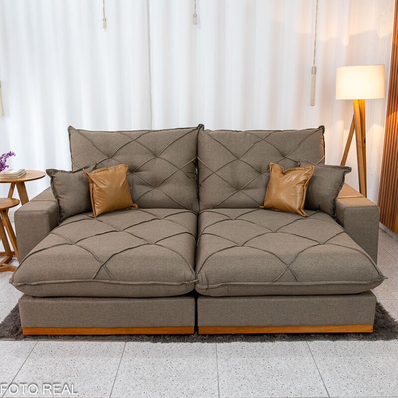 Sofá Retrátil Reclinável Malibu 2.50m Linho Marrom 1007 - D33 e Molas Ensacadas - Imagem 4