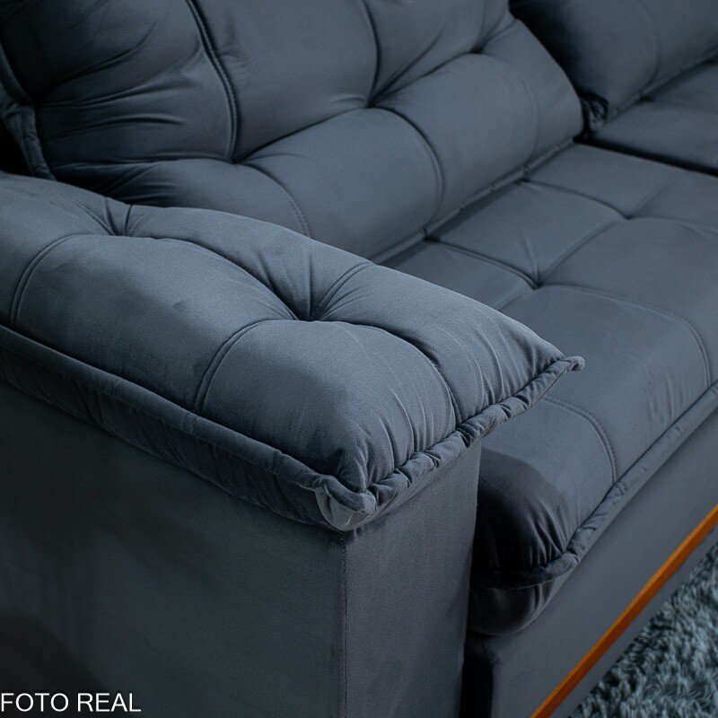 Sofá Retrátil Reclinável Mariana 2.50m Veludo Chumbo 330 - D33 e Molas Ensacadas - Imagem 10