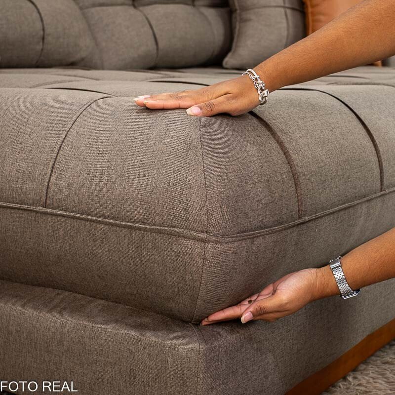 Sofá Retrátil Reclinável Verona 2.50m Linho Marrom - Molas Ensacadas - Imagem 10
