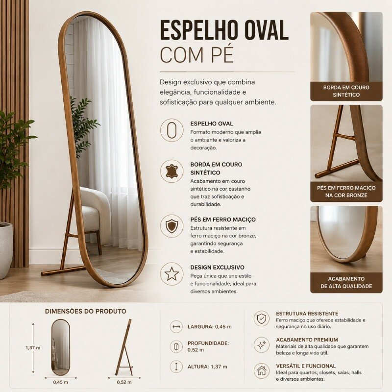 Toucador Alamanda Espelho Oval Castanho/Bronze - JB Bechara - Imagem 6